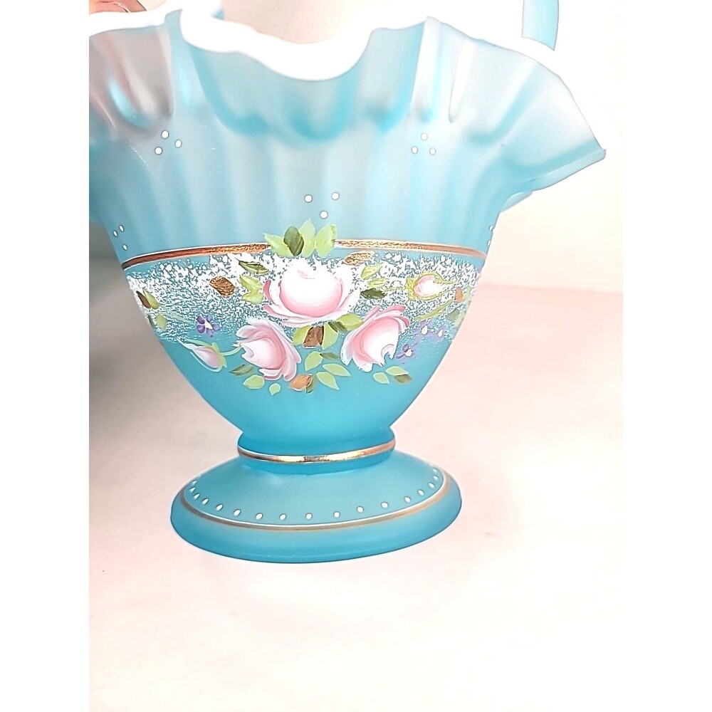 Fenton Charleston Collection 2002 Hand Painted Glass Art Basket Bill Fenton - Picture 6 of 8